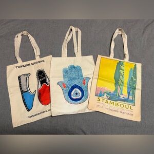 Turkish Modern Canvas Tote Bag Set - Artistic Designs